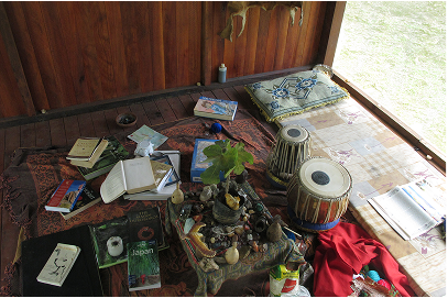 Meditation shrine in the studio, in Suipino a part of the Amazon, Peru.
