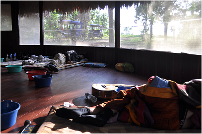 Waking up in the maloka, after ceremony the Tuk tuk that were riden by the shamans the night before, dropping the students to the maloka. Sometimes we would walk, especially if it rained.